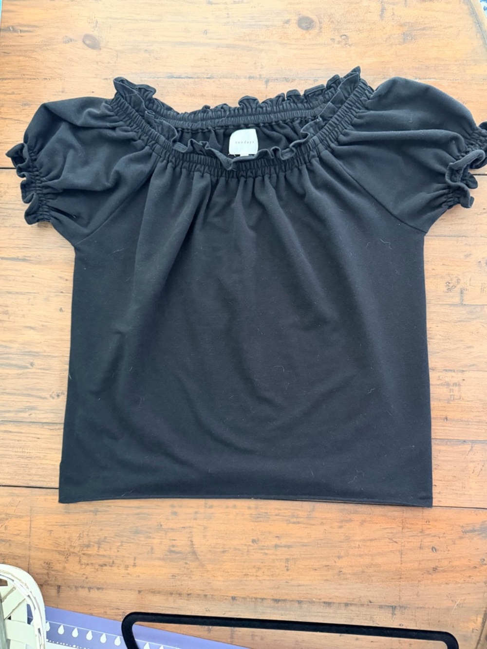 Sundays Anthropologie | Off Shoulder Puff Sleeve Top | Black | Size 1 (S/M)
